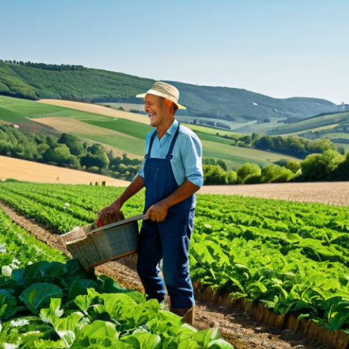 Home 10 Rural Landscape with Farmer**
"A sun-drenched field in the French countryside, featuring a smiling farmer in appropriate work attire tending to his crops, fully clothed, modest clothing, rolling hills in the background, safe for work, perfect anatomy, natural proportions, professional photography, family-friendly."
**