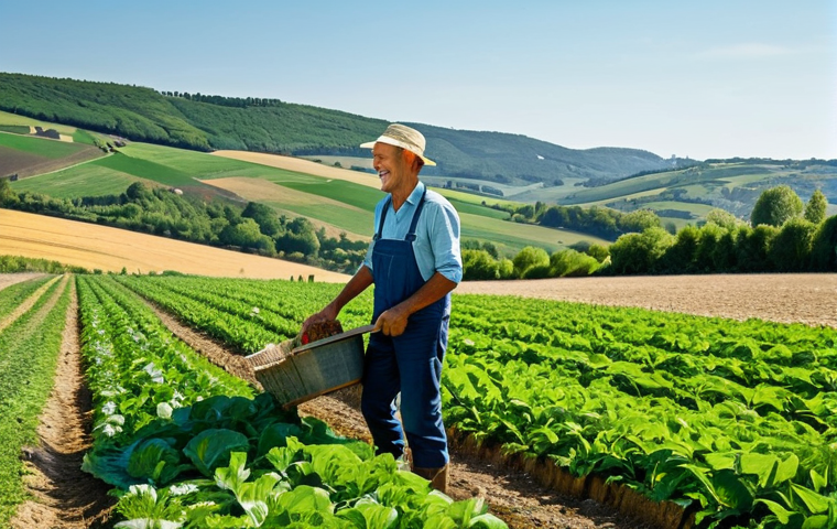 Rural Landscape with Farmer**
"A sun-drenched field in the French countryside, featuring a smiling farmer in appropriate work attire tending to his crops, fully clothed, modest clothing, rolling hills in the background, safe for work, perfect anatomy, natural proportions, professional photography, family-friendly."
**