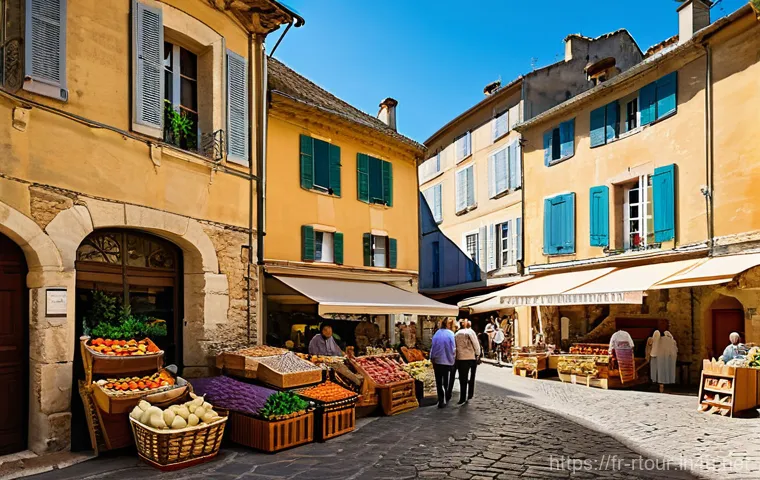 농촌관광기획사 이직 전략 - Image Prompt 1: Bustling French Village Market Morning**