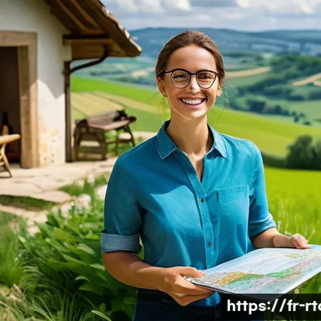 농촌관광기획사 취업 인터뷰 사례 - A warm and inviting rural tourism office in the French countryside, featuring a friendly young profe...