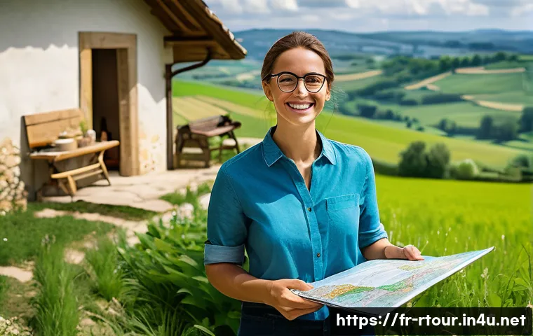 농촌관광기획사 취업 인터뷰 사례 - A warm and inviting rural tourism office in the French countryside, featuring a friendly young profe...