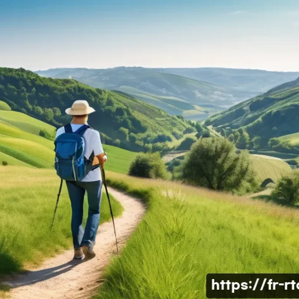 농촌관광기획사 포트폴리오 작성법 - A professional rural tourism guide leading a small group on a scenic hiking trail in the French coun...