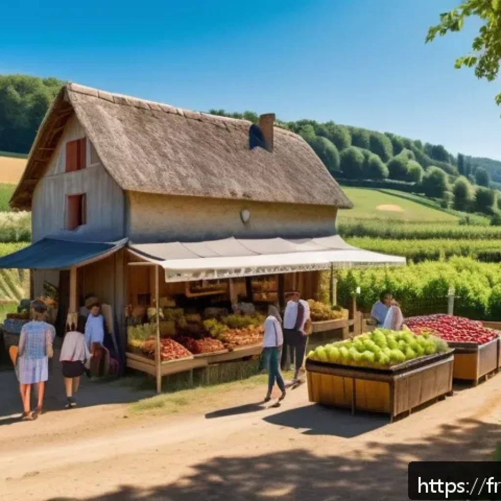 농촌관광기획사 업무 효율화 전략 - A vibrant rural tourism scene set in the French countryside during summer, showcasing a diverse grou...