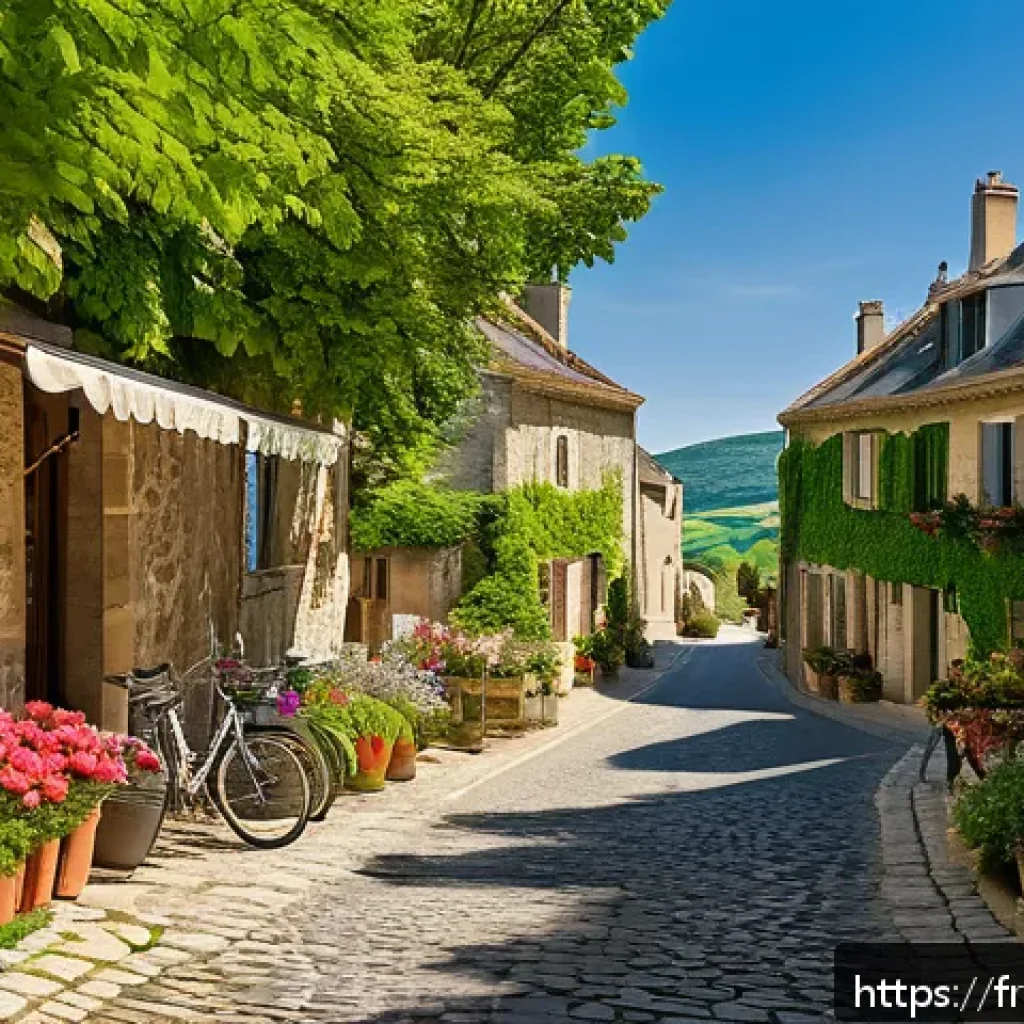 농촌관광기획사 자격증 시험 난이도 - A detailed scene of a rural French village showcasing its rich heritage and tourist appeal: cobblest...
