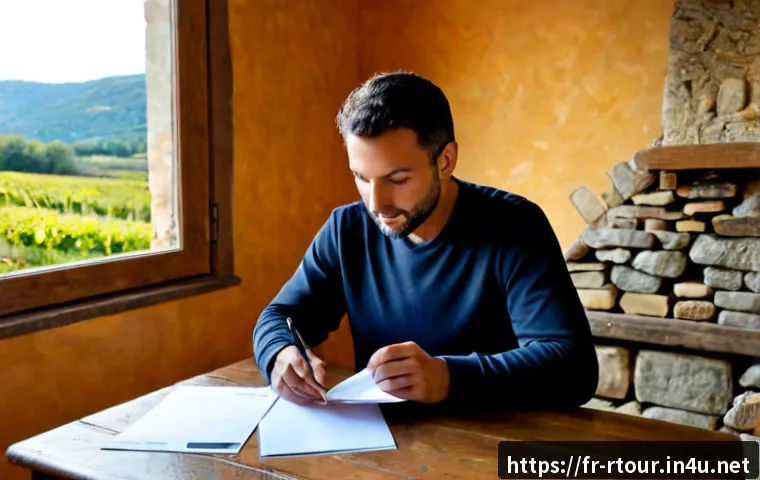 Home 17 농촌관광기획사 자격증 응시 조건 - Photorealistic French rural tourism career planning scene, a confident adult applicant seated at a s...
